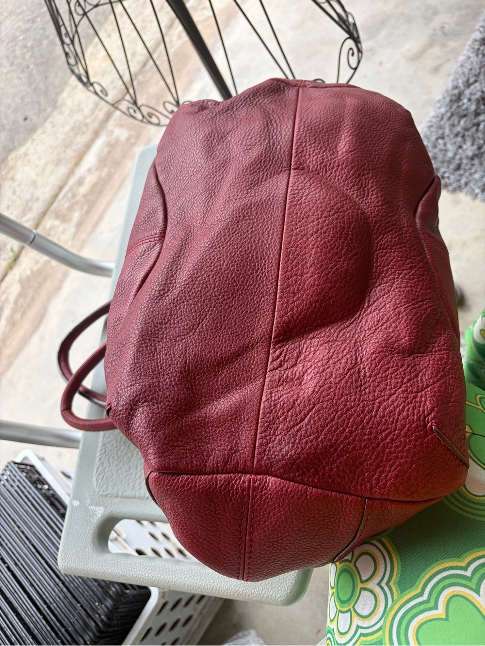 b. makowsky Burgundy Drawstring Pebbled Leather Shoulder Bag - Picture 3 of 4